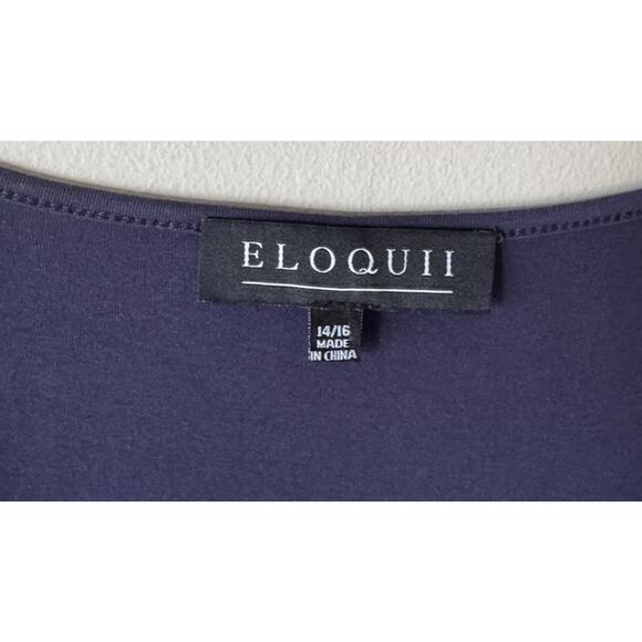 Eloquii Navy Blue Wrap Top Women’s Size 14 16 Short Sleeve V Neck Work Stretch - Picture 4 of 5